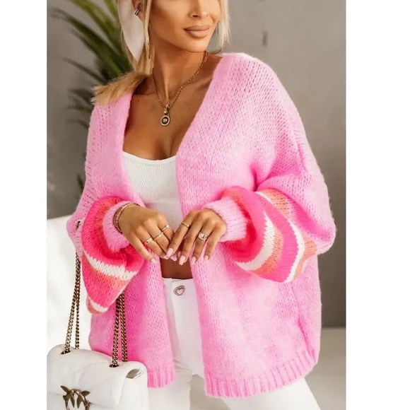 SOLD✨✨✨Striped Sleeve Cardigan Knit from Cozy Italian Yarn (S/M) - Picture 1 of 2